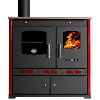 Holzherd Prometey Perfect Eco Lux Bordeaux – 7,5 kW – Gussplatte, klassisch elegante Optik, thermische Effizienz und Rauchrohr links – Energieklasse A