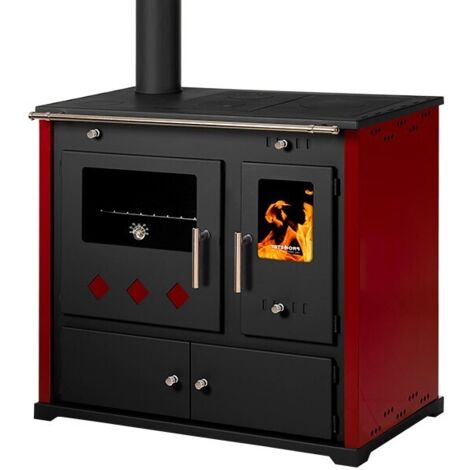 Cocina de Leña Prometey Pr. Lux Eco – 9,5 kW  Placa de Hierro Fundido, Diseño Elegante, Eficiencia Energética y Salida de Humos a la Izquierda
