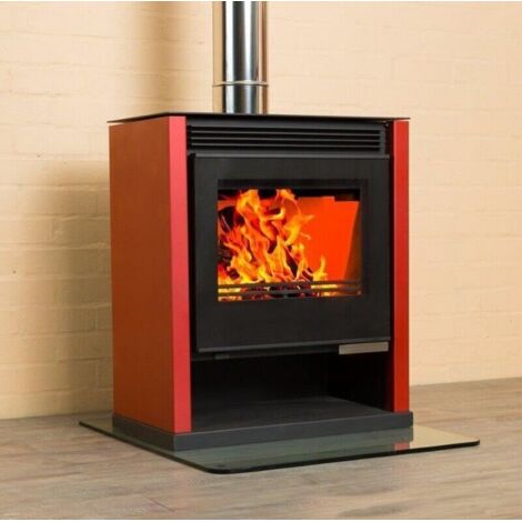 Estufa de Leña Victoria Rubin Lux – 13 kW, con Paneles Laterales Color Bordó y Gran Ventana Frontal, Estilo Clásico y Potencia – Ø150 mm