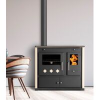 Cocina de Leña Prometey Pr. Lux Eco – 9,5 kW Placa de Hierro Fundido, Diseño Elegante, Color Marfil, Alta Eficiencia y Salida de Humos a la Izquierda