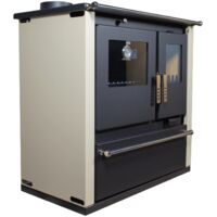 Cocina de Leña Verso CS Plus – 7,7 kW Placa Superior Metálica, Paneles Color Avorio, Salida Lateral Izquierda y Diseño Funcional