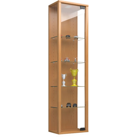 Ebuy24 – Vitrine murale suspendue en verre de sécurité ESG – Structure bois réplica – H. 115 x L. 33 x P. 18 cm – 4 étagères ajustables