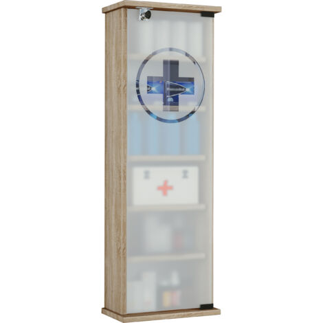Ebuy24 – Armoire à pharmacie Gusal H. 92 x L. 31 x P. 18 cm – Porte vitrée en verre de sécurité – 5 étagères variables – Panneau arrière stable