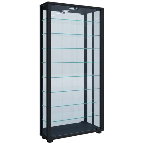 Ebuy24 – Vitrine moderne en bois et verre ESG 115 x 59 x 18 cm – Éclairage LED compatible – Sécurité avec cadenas VCM Safety