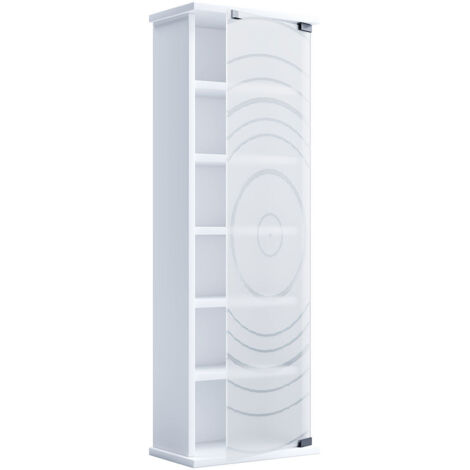 Ebuy24 – Étagère CD/DVD média Tilano H. 92 cm – L. 31 cm – P. 18 cm – Capacité 150 CD ou 65 DVD – Structure en bois avec glaçage de sécurité ESG