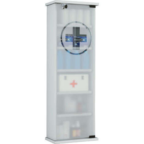 Ebuy24 – Armoire à pharmacie Gusal H. 92 x L. 31 x P. 18 cm – Verre de sécurité ESG – 5 étagères variables – Panneau arrière stable