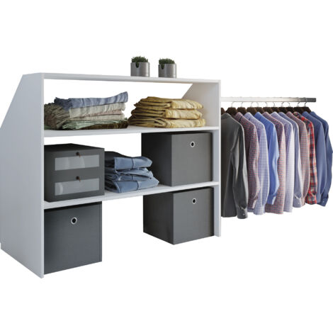 Dacho Étagère, armoire murale oblique, 2 tablettes de rangement et 1 tringle à vêtements, blanc.