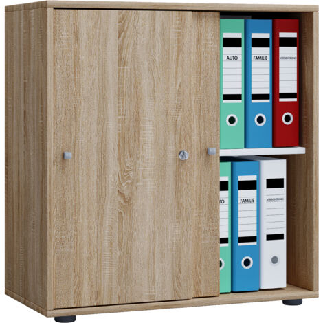 Armario de oficina VCM con 2 compartimentos Armario de archivo moderno con puertas correderas Dimensiones aprox. AN. 70 x AL. 73 x T. 37 cm – Compartimento Lona 2 (roble Sonoma (Sägerau))