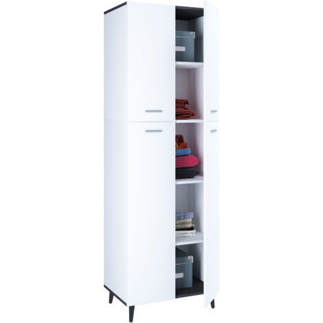 VCM Armario de madera 5 compartimentos Dimensiones: AL. 240 x AN. 70 x T. 39 cm 4 Puertas giratorias Armario multiusos - Landos (Blanco / Antracita)