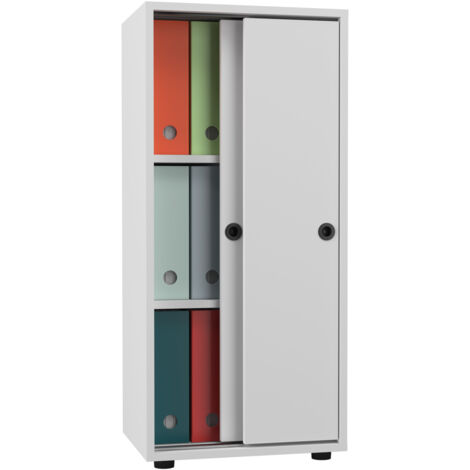 Armario de oficina VCM con 3 compartimentos  Armario de archivo moderno con puertas correderas  Dimensiones aprox. AL. 109 x AN. 49 x T. 38 cm – Ulas 3 compartimentos (blanco)