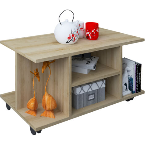 VOWNER Mesa De Centro, Mesa De Sala De Estar, Mesa De Centro Con Marco De Acero Y Estantes, Diseño Industrial, Fácil Montaje, Mesa De Sofá De Madera, Mesa Auxiliar, 40.2 X
