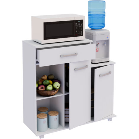 VCM Kitchen Trolley Carrito de picking Dimensiones aprox. AL. 88 x AN. 90 x P. 33 cm espacio de almacenamiento suficiente con dos puertas giratorias enrollable Carro de servicio - Bakila (Blanco) (1/2)