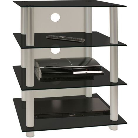 Muebles VCM Hifi  Estantería Phono Rack Cabinet  Alu Column Glass Flooring  Dimensiones AL. 70 x AN. 59 x T. 49 cm  Phono Mediaregal - Blados (Vidrio Negro) (1/2)