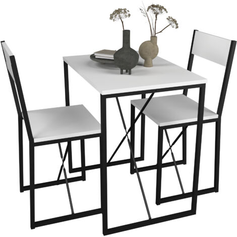 VCM 3 unids Metal de madera Grupo de comedor Mesa de cocina Mesa de comedor Juego de mesa Mesa de grupo Sillas Insasi M (Blanco)