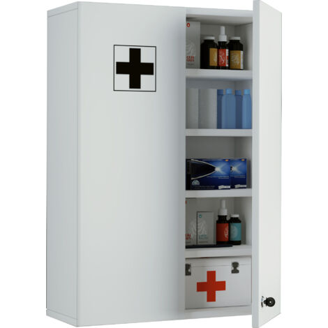 Gabinete médico VCM  Dimensiones aprox. AL. 70 x AN. 47 x P. 19 cm  Armario de farmacia bloqueable  Colgante  Gabinete farmacéutico - Medasa XL (Blanco)