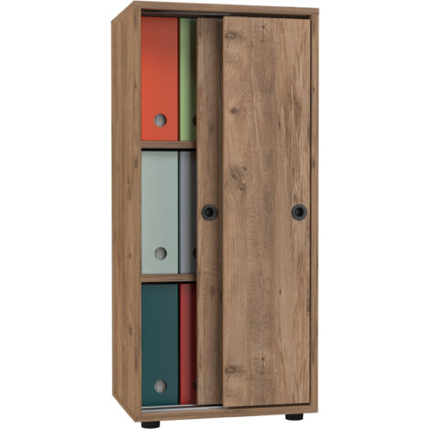 Armario de oficina VCM con 3 compartimentos  Armario de archivo moderno con puertas correderas  Dimensiones aprox. AL. 109 x AN. 49 x T. 38 cm – Ulas 3 compartimentos (roble de miel)