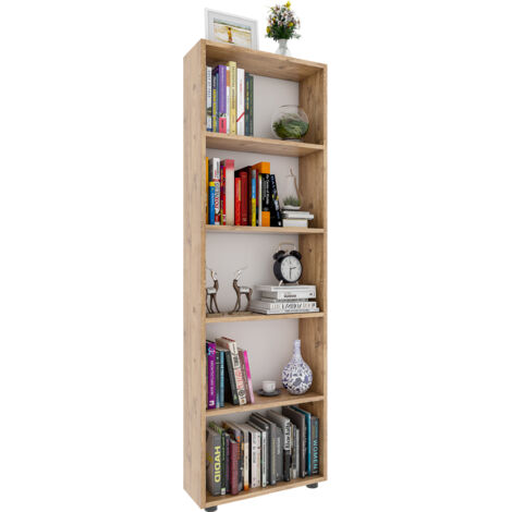 Estantería de madera VCM de pie Estantería de ahorro de espacio Dimensiones aprox. AL. 169 x AN. 56 x T. 20 cm Almacenamiento elegante Estante – Bulas 5 compartimentos (roble de miel)