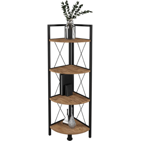 VCM Madera Metal Esquina Estante de Almacenamiento Estante Estante Decoración Libros Stand Estante Insasi 4 (Roble de Miel) (1/2)