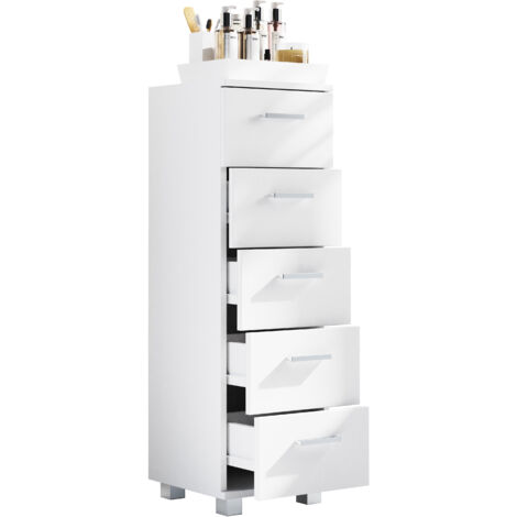 VCM Wood Midischrank  Gabinete de baño  Dimensiones: AL. 90 x AN. 30 x P. 30 cm  Cajón  5 Cajones - Zalo M (Blanco)