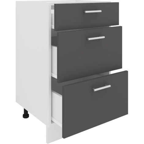 Gabinete de cocina VCM  Dimensiones aprox. AL. 82 x AN. 50 x. T. 46 cm  Gabinete inferior con tres cajones  Muebles de cocina - Esilo (Blanco / Antracita)