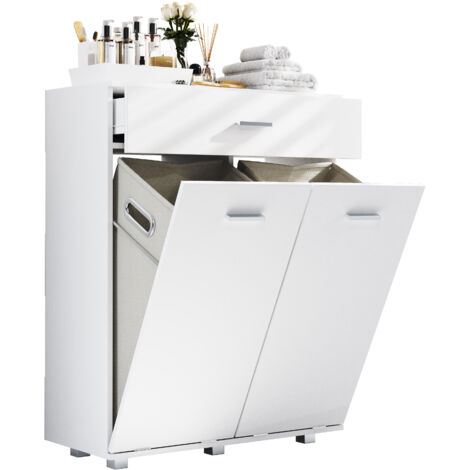 Gabinete de ropa de madera VCM Resto de lavandería Caja de lavandería Cesta de lavandería Dimensiones aprox. AL. 101 x AN. 79 x P. 35 cm. - Zalo M (Blanco)