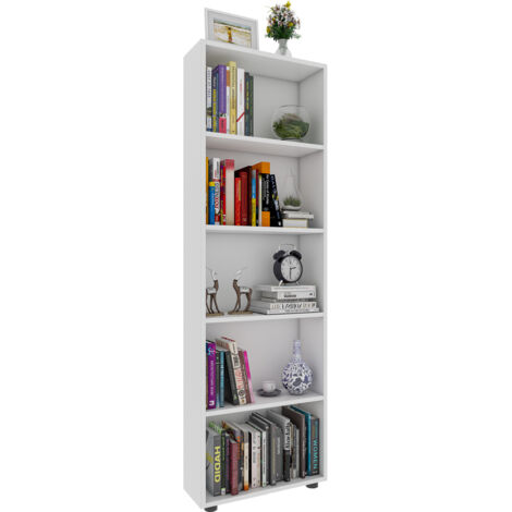 Estantería de madera VCM de pie  Estantería de ahorro de espacio  Dimensiones aprox. AL. 169 x AN. 56 x T. 20 cm  Almacenamiento elegante  Estante – Bulas 5 compartimentos (Blanco)