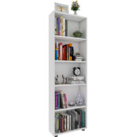Estantería de madera VCM de pie Estantería de ahorro de espacio Dimensiones aprox. AL. 169 x AN. 56 x T. 20 cm Almacenamiento elegante Estante – Bulas 5 compartimentos (Blanco)