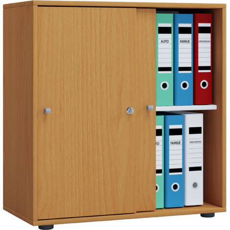 Mobile ufficio VCM con 2 scomparti moderno armadietto con porte scorrevoli Dimensioni ca. L. 70 x A. 73 x T. 37 cm – Scomparto Lona 2 (faggio)