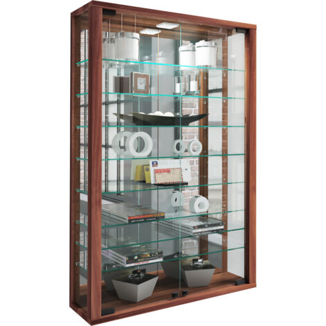 Vetrina In Legno E Vetro VCM Glasol M – 90x35x35 Cm, Con Due Ripiani In Vetro Regolabili, Senza Ante, Colore Bianco