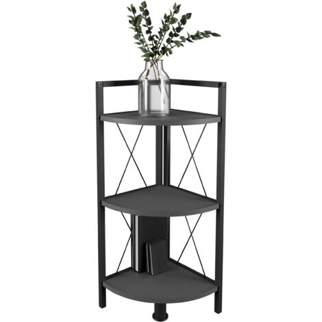 VCM Wood Metallo Corner Shelf Storage Stand Scaffale Libreria Decorazione Libri Stand Scaffale Insasi 2 (Antracite)