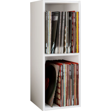 Scaffale in legno VCM  Mensola con 2 grandi scomparti  Dimensioni: A. 72 x L. 34 x P. 30 cm  Spazio per 65 dischi  1 ripiano solido - Platto (Bianco)