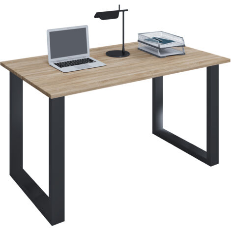 Scrivania in legno VCM A. 76 x L. 80 x P. 50 cm Tavolino per computer stand in metallo di alta qualità Tavolo da lavoro Mobili per ufficio - Lona U (Nero / Sonoma rovere)