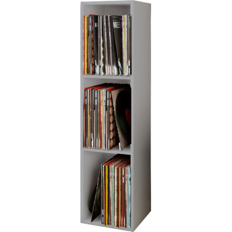 Scaffale VCM Wood Records Mensola con 3 scomparti per 100 Record Dimensioni: A. 107 x L. 34 x T. 30 cm - Platto (Grigio)