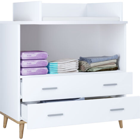 Set fasciatoio VCM Portapacchi con attacco avvolgente Dimensioni A. 93 x L. 80 x T. 49 Due cassetti per spazio di stoccaggio Cassettiera fasciatoio - Lindas (bianco / quercia miele)