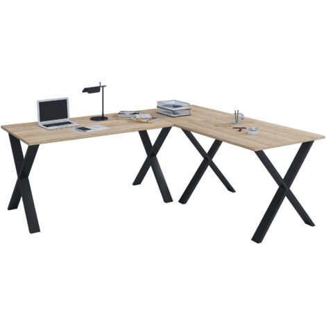 VCM VCM Legno Scrivania Semplice Angolo Scrivania 220x190 Forma Sinistra o Destra Pannello Tavolo da Lavoro 80 cm di profondità Computer Tavolo Ufficio Mobili - Lona X (Nero / Rovere Sonoma)