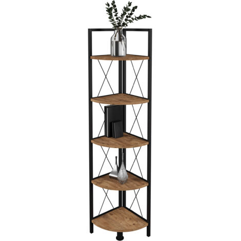 VCM Wood Metallo Corner Shelf Storage Stand Scaffale Libreria Decorazione Libri Stand Scaffale Insasi 5 (Rovere di Miele)