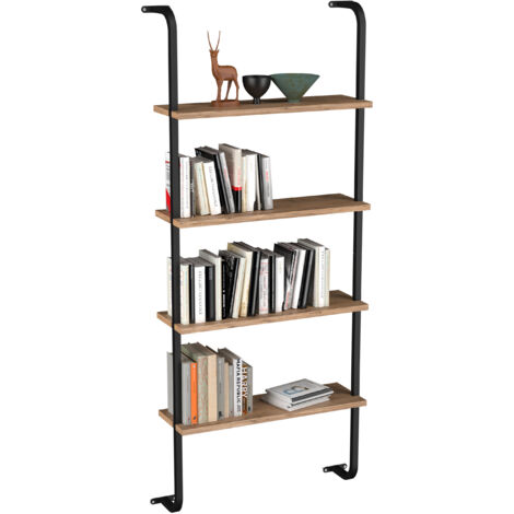 Scaffale in legno VCM  mensola salvaspazio  Dimensioni: A. 150 x L. 64 x T. 20 cm  Elegante mensola appesa  Ripiano portaoggetti  Libreria  Parete - Insasi 4 (quercia miele)