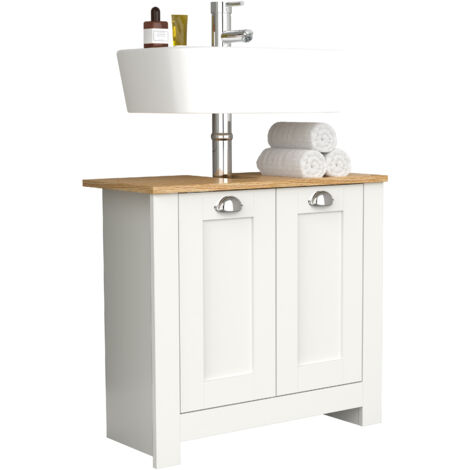 Armadio lavabo in legno VCM Armadio bagno Dimensioni: A. 58 x L. 65 x P. 30 cm 2 Porte Rotanti - Balusa M (Bianco) (1/3)