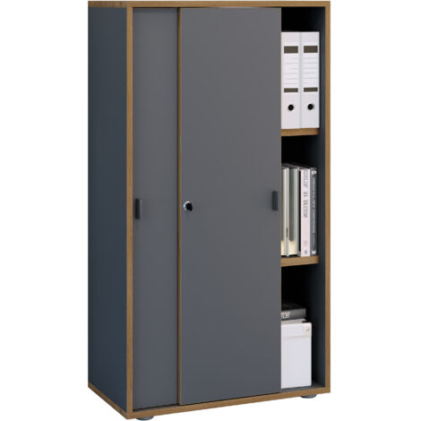 VCM armadietto da ufficio con 3 scomparti moderno armadietto con porte scorrevoli Dimensioni ca. A. 110 x L. 60 x P. 37 cm– Salia 3 scomparto (antracite)