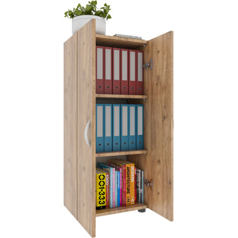 VCM armadietto da ufficio con 3 scomparti  moderno armadietto con porte rotanti  Dimensioni ca. A. 108 x L. 49 x T. 34 cm – 3 scomparti Ulas (quercia miele)