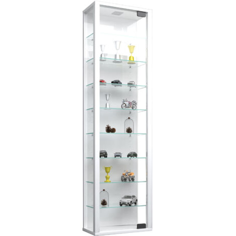 Vetrina In Legno E Vetro VCM Glasol M – 90x35x35 Cm, Con Due Ripiani In Vetro Regolabili, Senza Ante, Colore Bianco