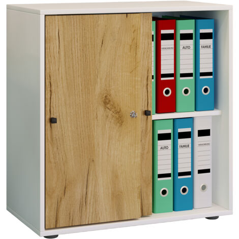 Mobile ufficio VCM con 2 scomparti moderno armadietto con porte scorrevoli Dimensioni ca. L. 70 x A. 73 x T. 37 cm – Scomparto Lona 2 (bianco / rovere miele)