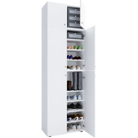 VCM XL Legno Grande armadio Scarpa Scaffale Grande Stivali Mobili da Pavimento Lona 3 Scomparti (Bianco