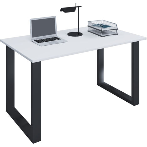 Scrivania in legno VCM  A. 76 x L. 80 x P. 50 cm  Tavolino per computer  stand in metallo di alta qualità  Tavolo da lavoro  Mobili per ufficio - Lona U (Nero / Bianco)