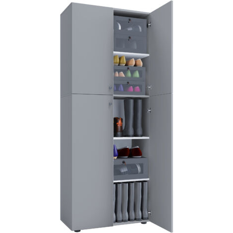 Scarpiera Grande XXL In Legno VCM Lona – 5 Scomparti Per Scarpe E Stivali, Colore Grigio, 110x70x37 Cm