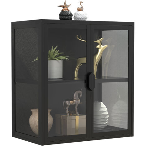 Vetrina in vetro VCM appesa Vetrina vetrata con vetro di sicurezza ESG Dimensioni ca. A. 65x60x35 cm Vetri pensili Moderno e salvaspazio Vetrina in vetro - Flokas S (Nero)