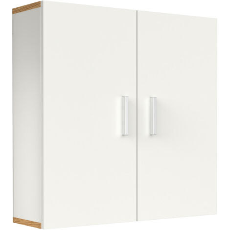 Armadio da parete in legno VCM Armadio bagno Dimensioni: A. 60 x L. 60 x P. 18 cm 2 porte 2 scomparti – Landos (bianco / quercia al miele)