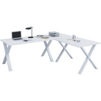 VCM VCM Legno Scrivania Semplice Angolo Scrivania 160x160 Forma Sinistra o Destra Pannello Tavolo da Lavoro 80 cm di profondità Computer Tavolo Ufficio Mobili - Lona X (Bianco / Bianco)