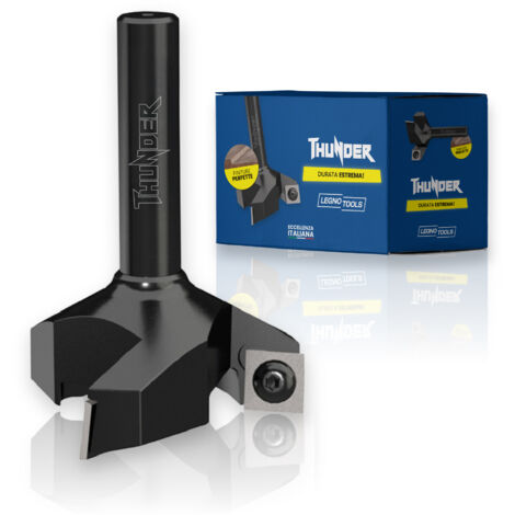 Fresa Thunder Godzilla – Fresa per spianare legno diametro 60mm, gambo da 12mm, con 3 inserti in carburo da 12mm – per spianatura, bordi e scanalature – per elettrofresatrice e CNC LTS004X