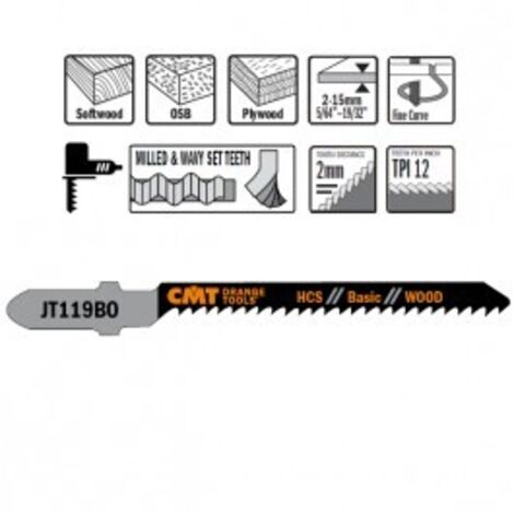 JT119BO-5 5 LAMES POUR SCIE SAUTEUSE EN HCS POUR BOIS COURBe ET FIN 76X2X12TPI (1/5)